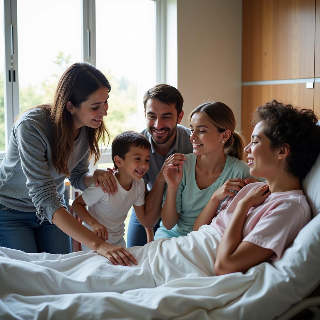 Family Visiting Loved One in Hospital Room