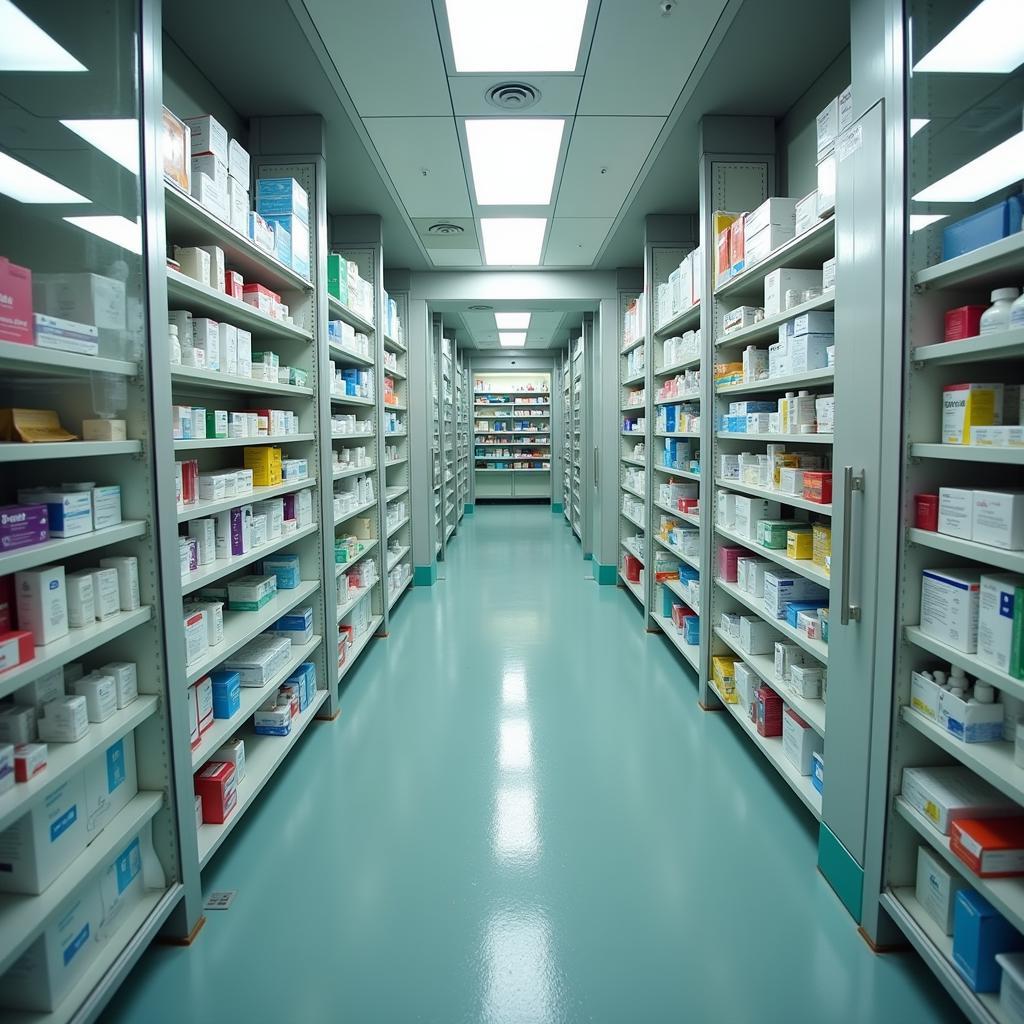 Floating Hospital Pharmacy Interior with Medical Supplies