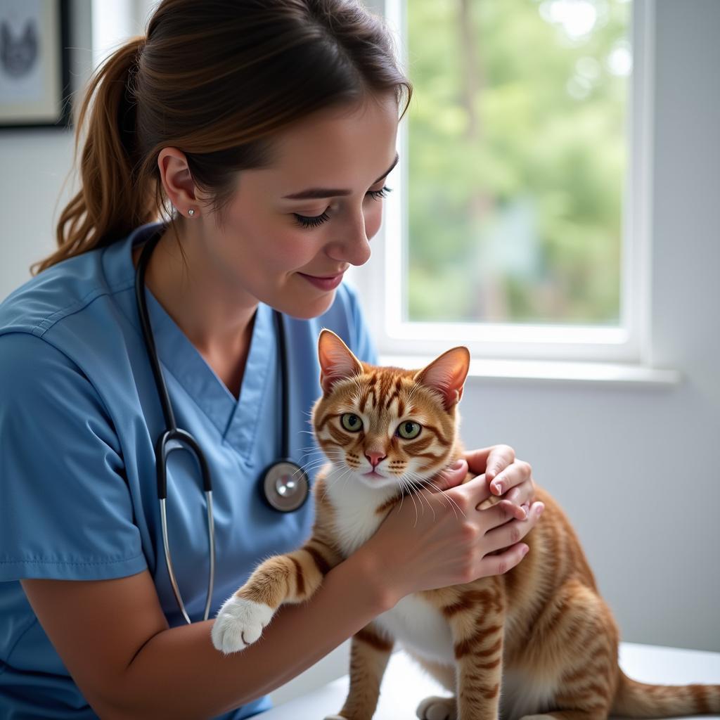 Friendly Veterinary Staff Interacting with a Cat