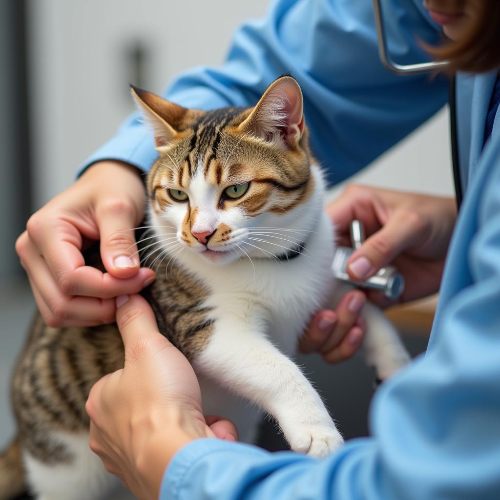 Veterinarian administering a vaccine to a content cat