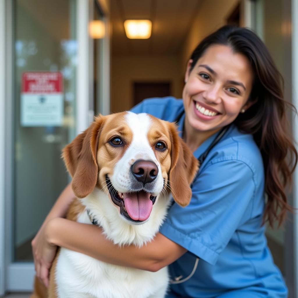 Happy Dog and Owner Leaving Diamond Animal Hospital AK