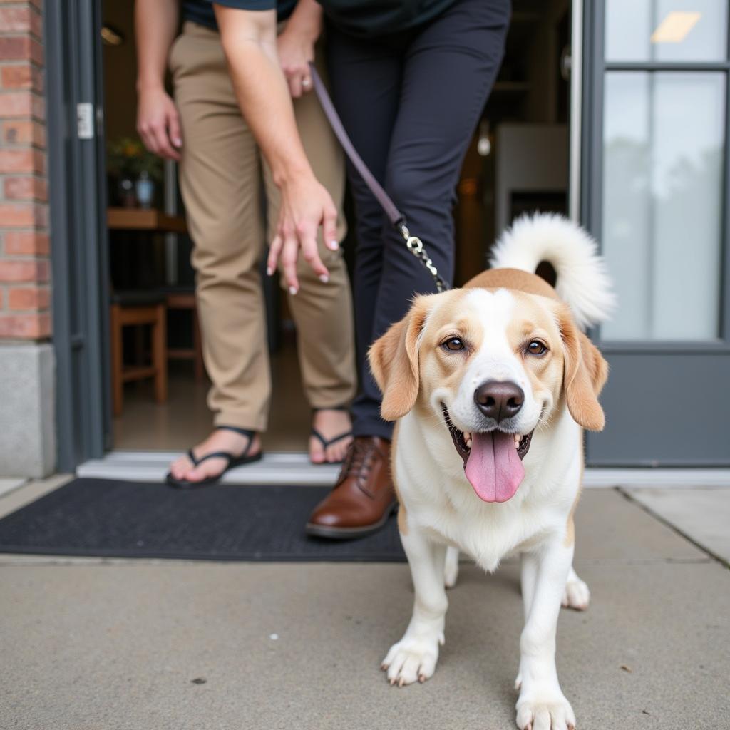 Happy dog leaving a Brewerton vet clinic