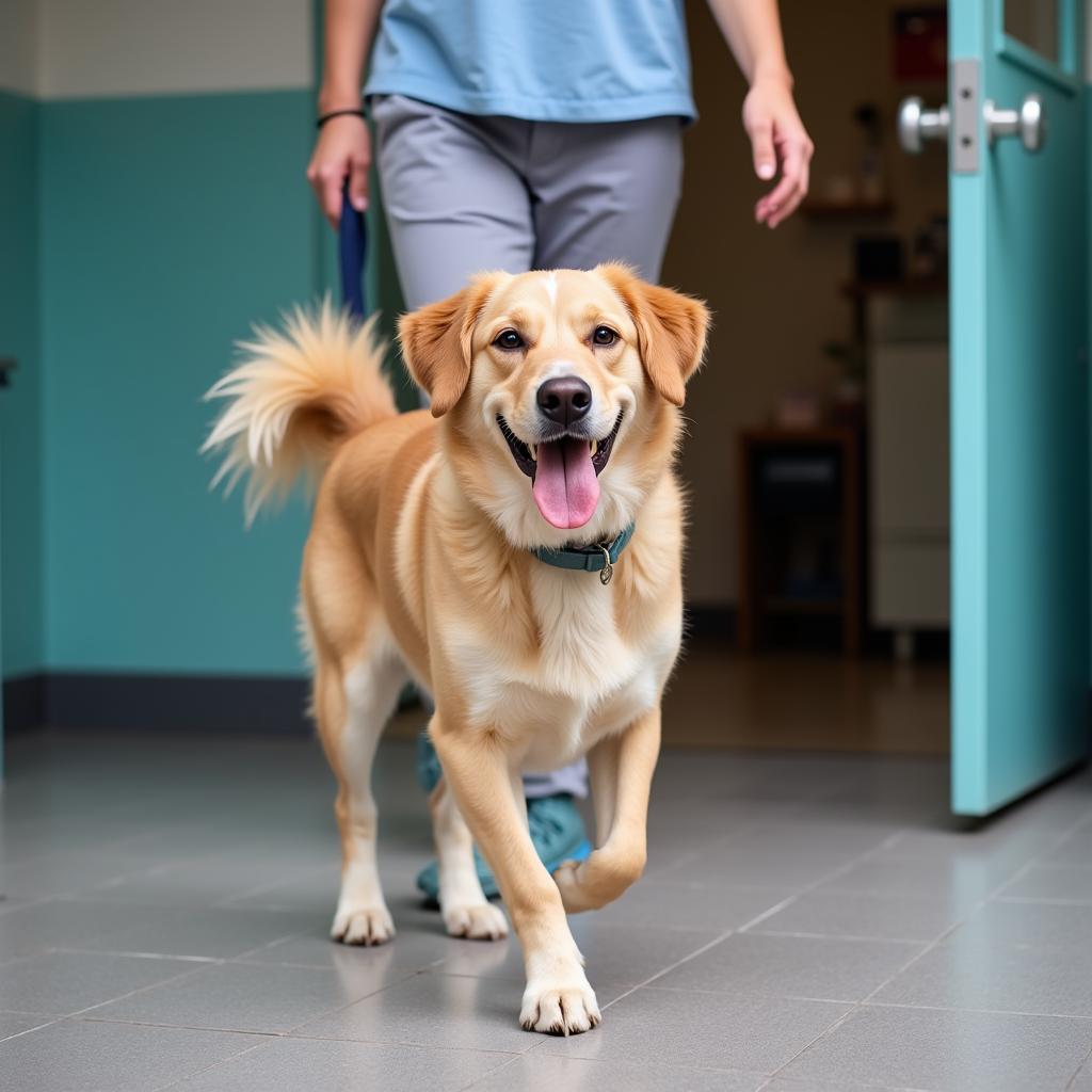 A happy and healthy dog leaving the animal hospital in Fremont, Ohio