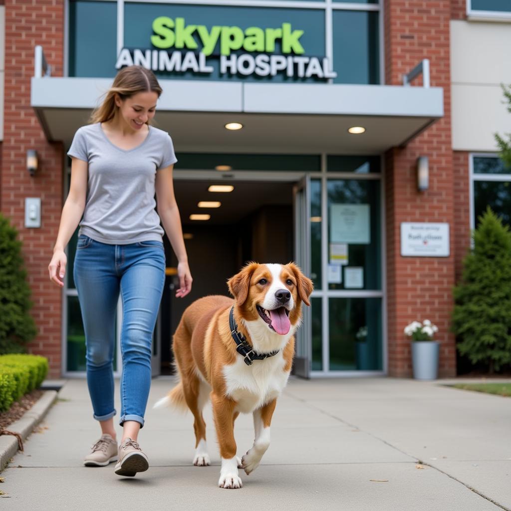 Happy Dog Leaving Skypark Animal Hospital after a Check-up