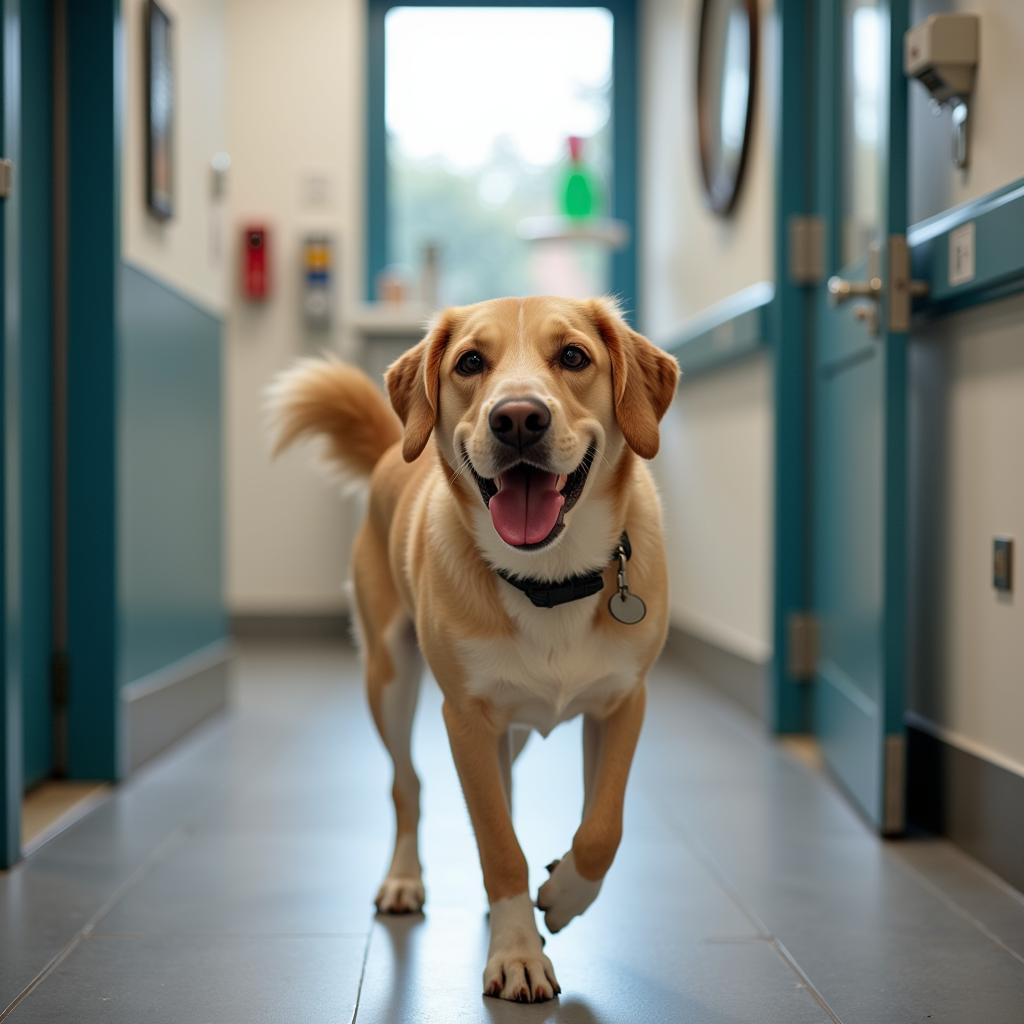 Happy Dog Leaving Veterinary Clinic