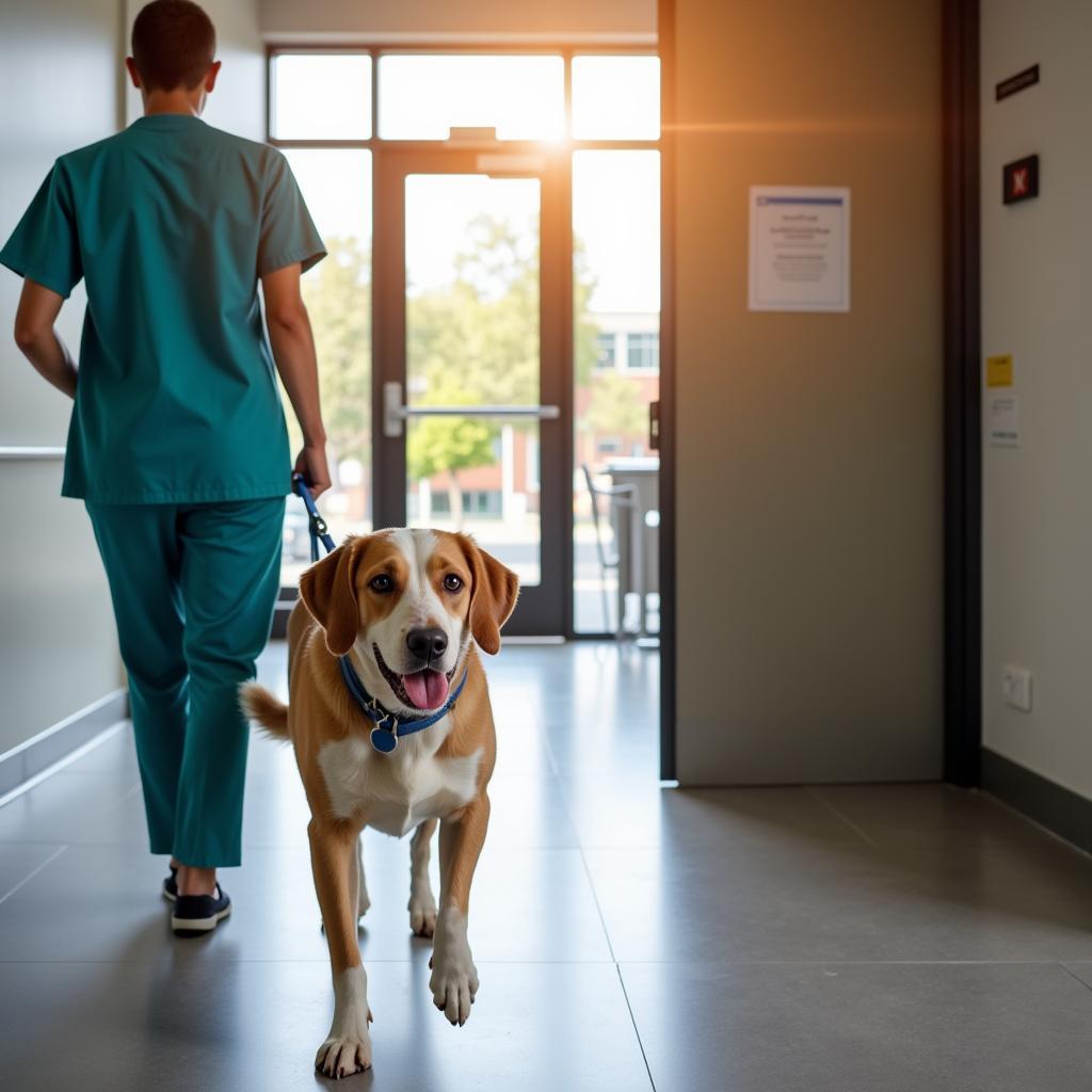 Happy Healthy Dog Leaving Veterinary Hospital