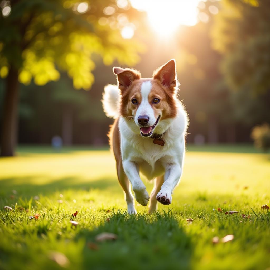 A happy and healthy dog playing in a park in Oshkosh WI