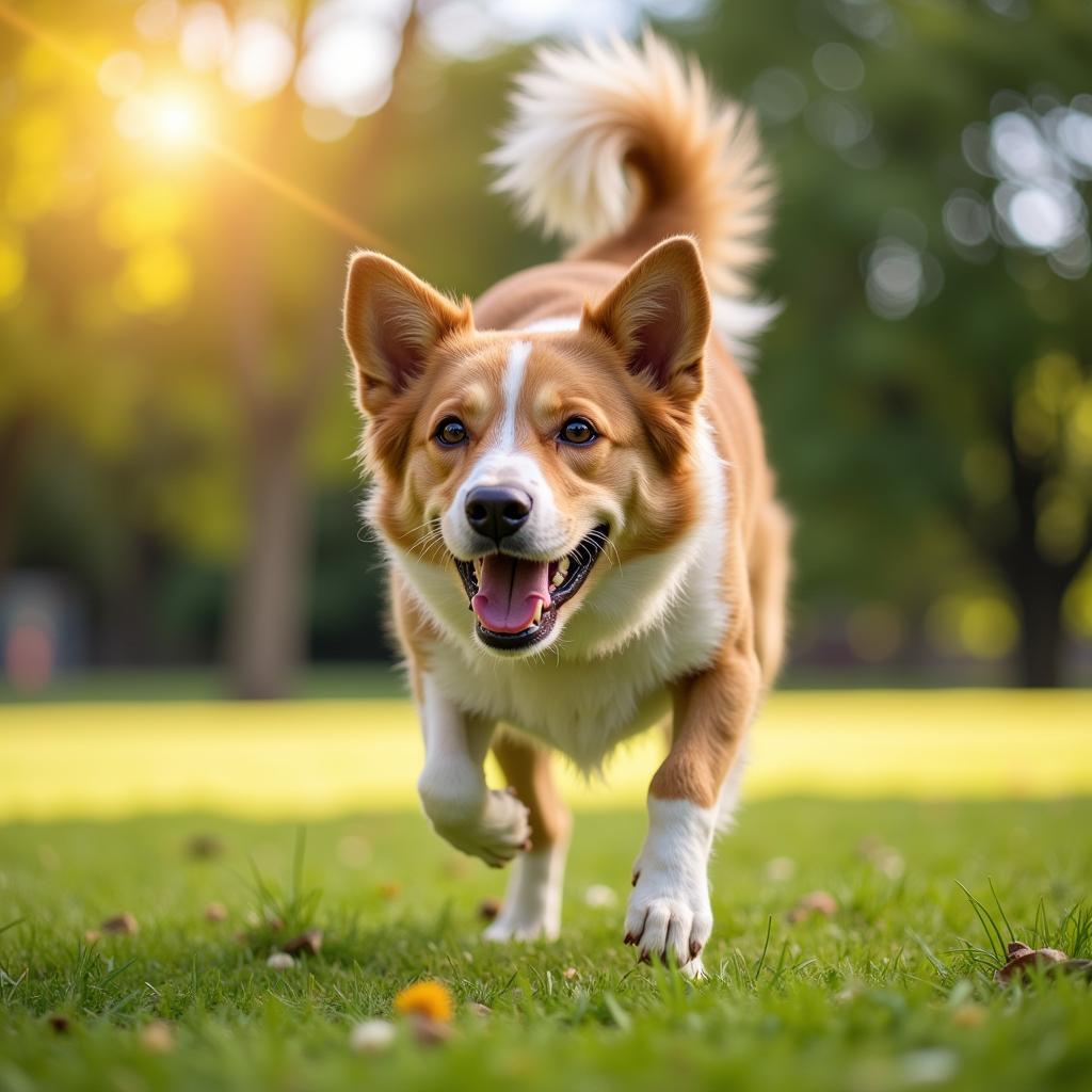 Happy Healthy Dog Playing in Park