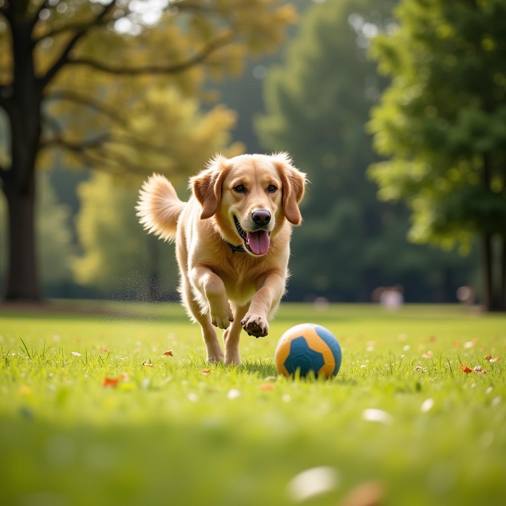 Happy and Healthy Dog Playing in a Park