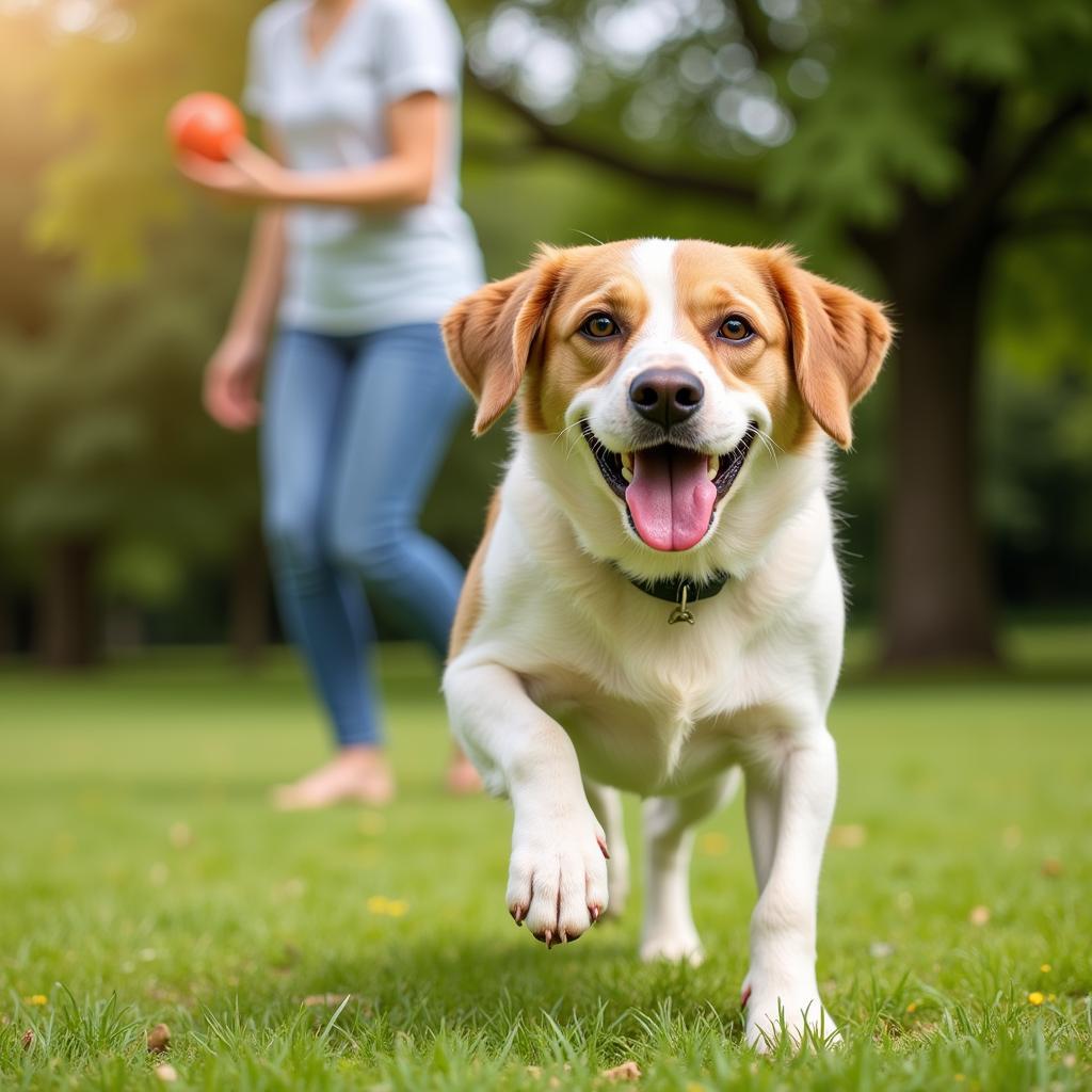 Happy and healthy dog with owner