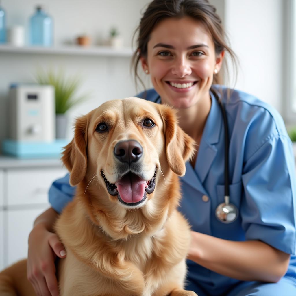 Happy and Healthy Pet with Owner at Veterinary Clinic