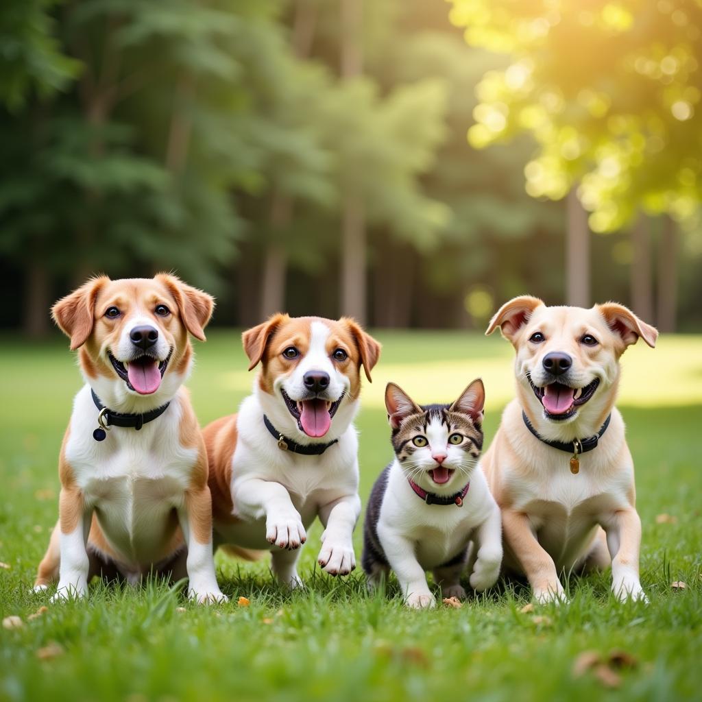 Happy and Healthy Pets Playing Together