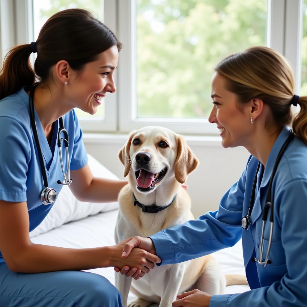 Happy Pet Owner and Veterinarian