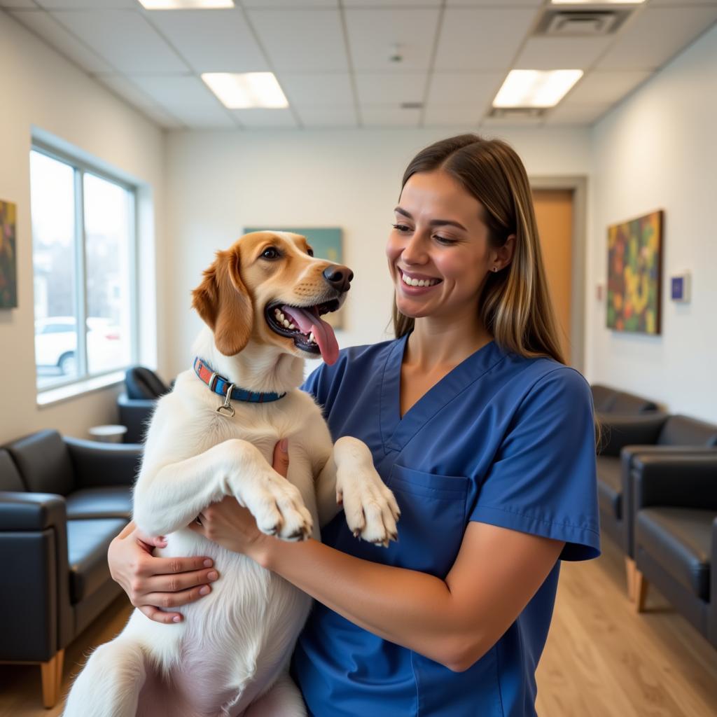 Happy pet owner with their healthy pet at Hamden Animal Hospital