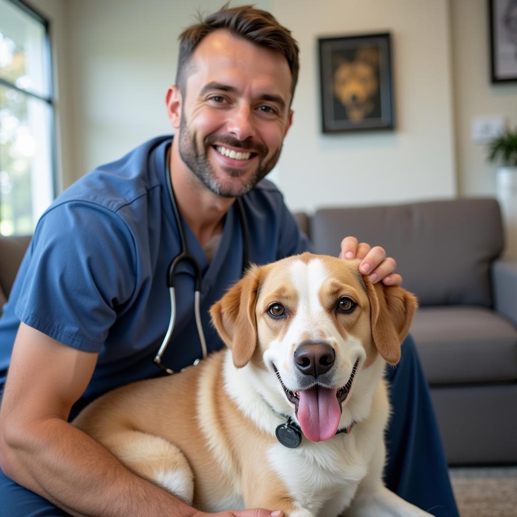 Happy Pet Owner at the Vet Clinic