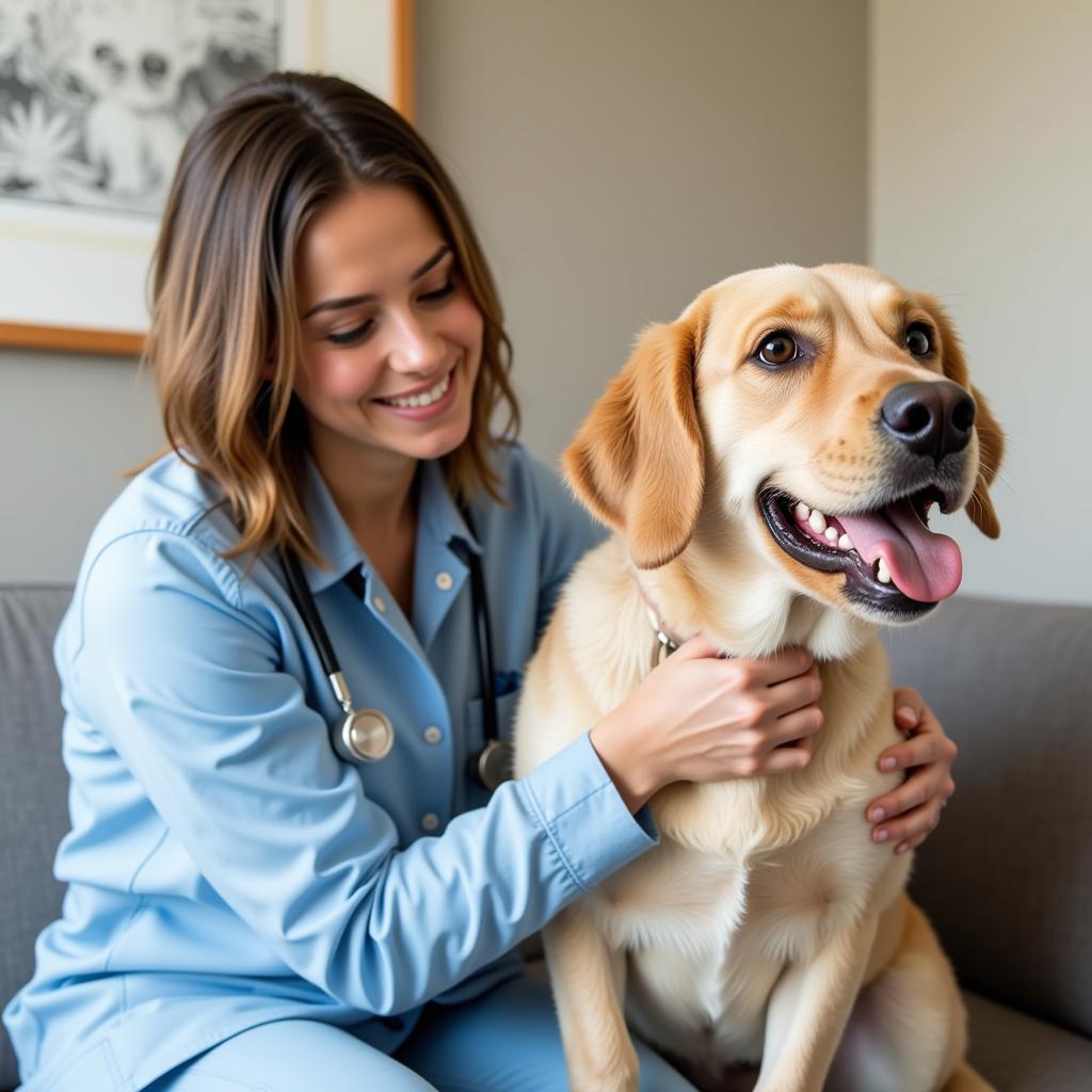 Happy Pet Owner with Their Healthy Dog at Brockport Vet