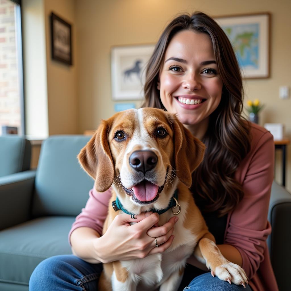 Happy pet owner with their dog at Celina Animal Hospital