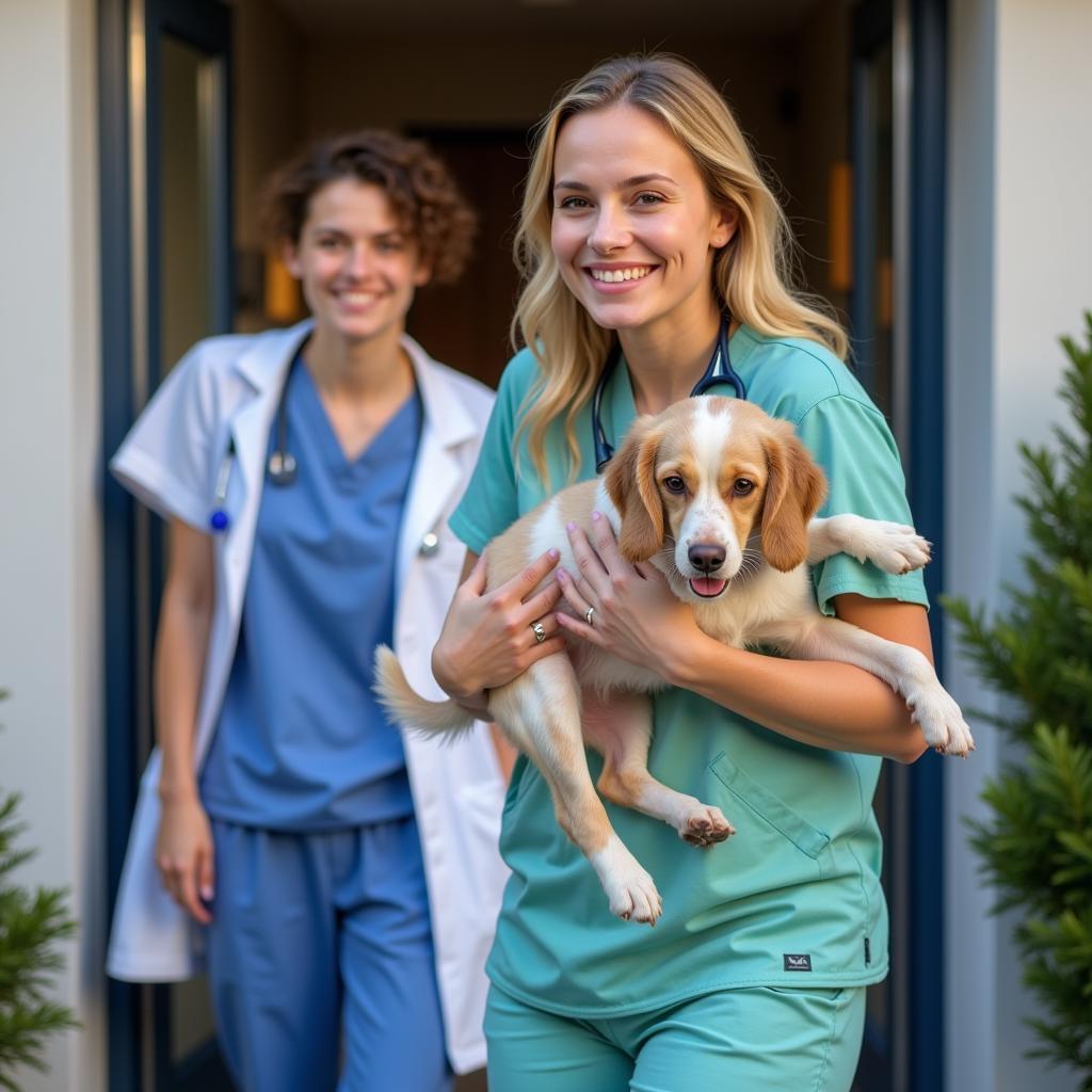 Happy Pet Owner Leaving Animal Hospital Perris CA