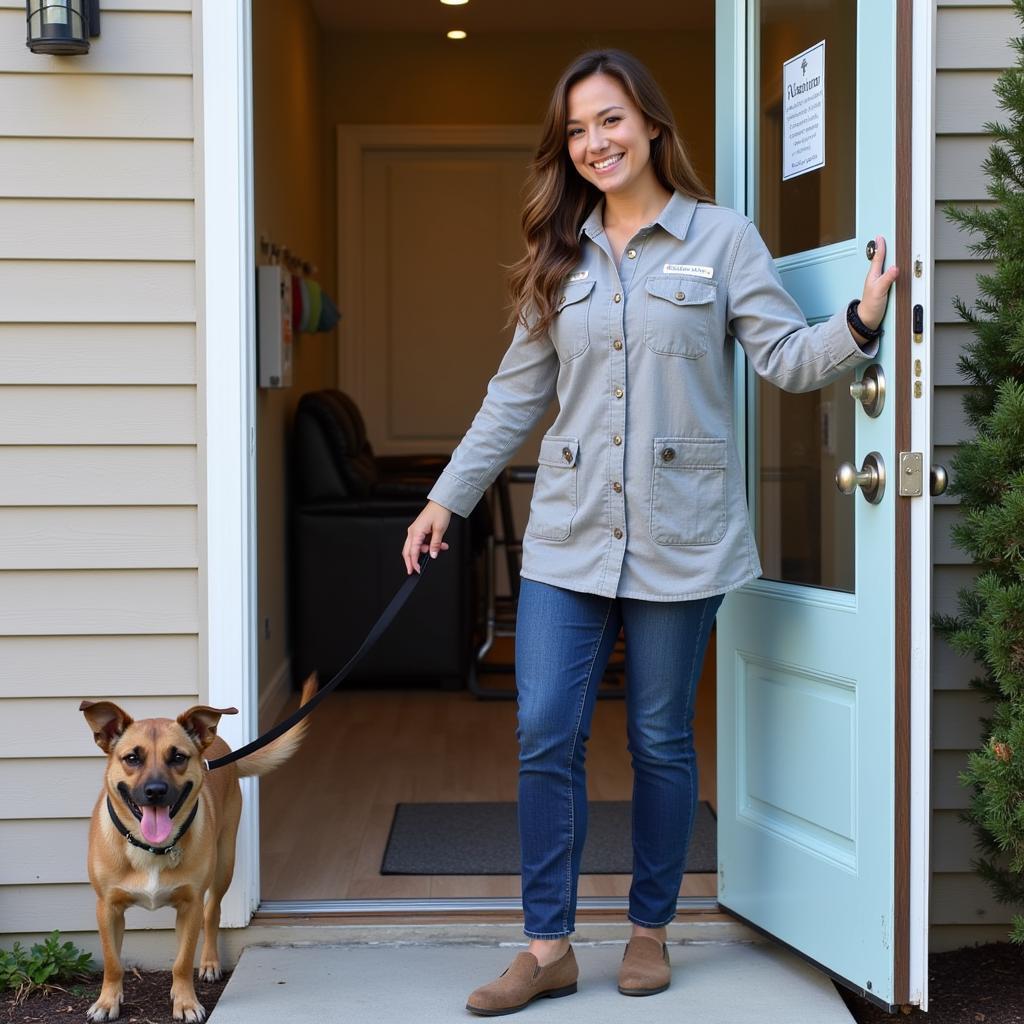 Happy Pet Owner Leaving Highland Park Animal Hospital