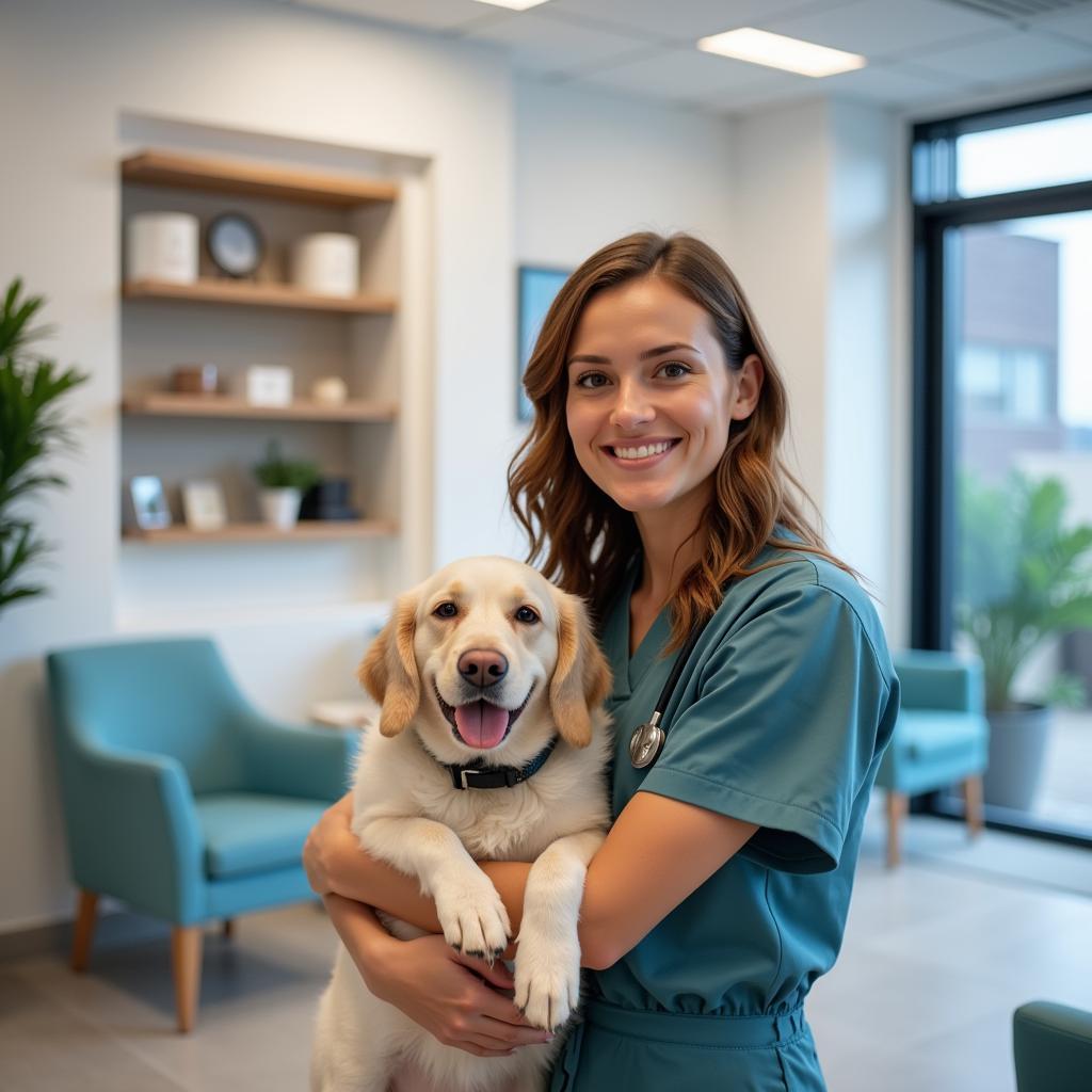 Happy Pet Owner with Dog at Edmond OK Veterinary Clinic