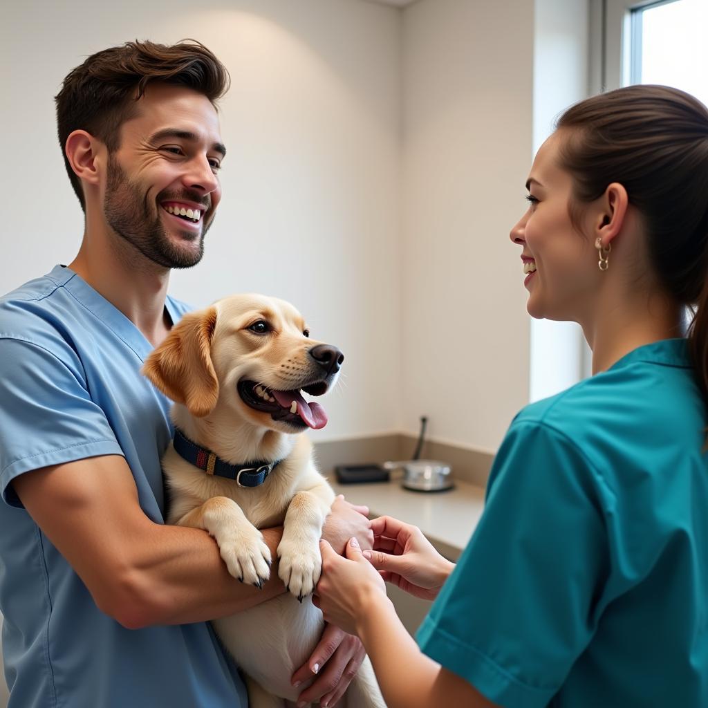 Happy Pet Owner with Veterinarian in Fort Payne