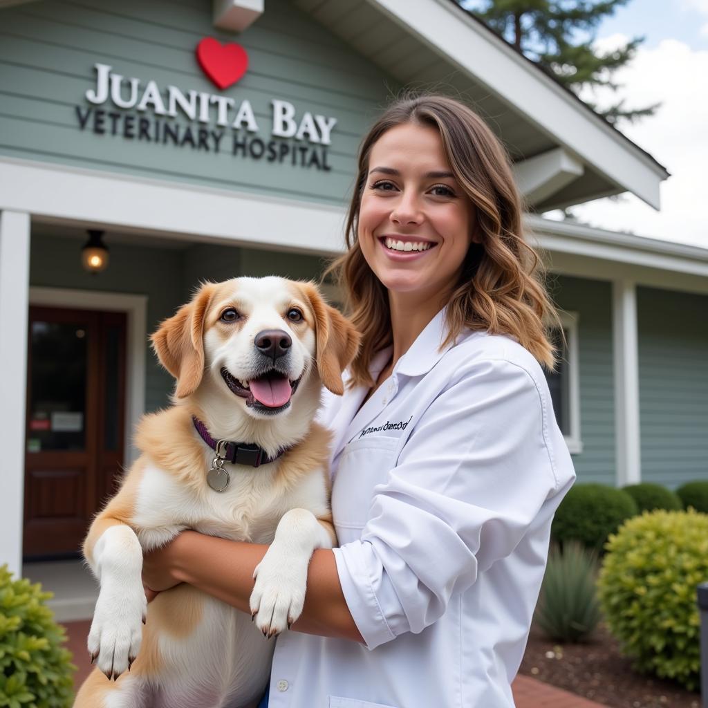 Happy Pet Owner with Dog at Juanita Bay Vet