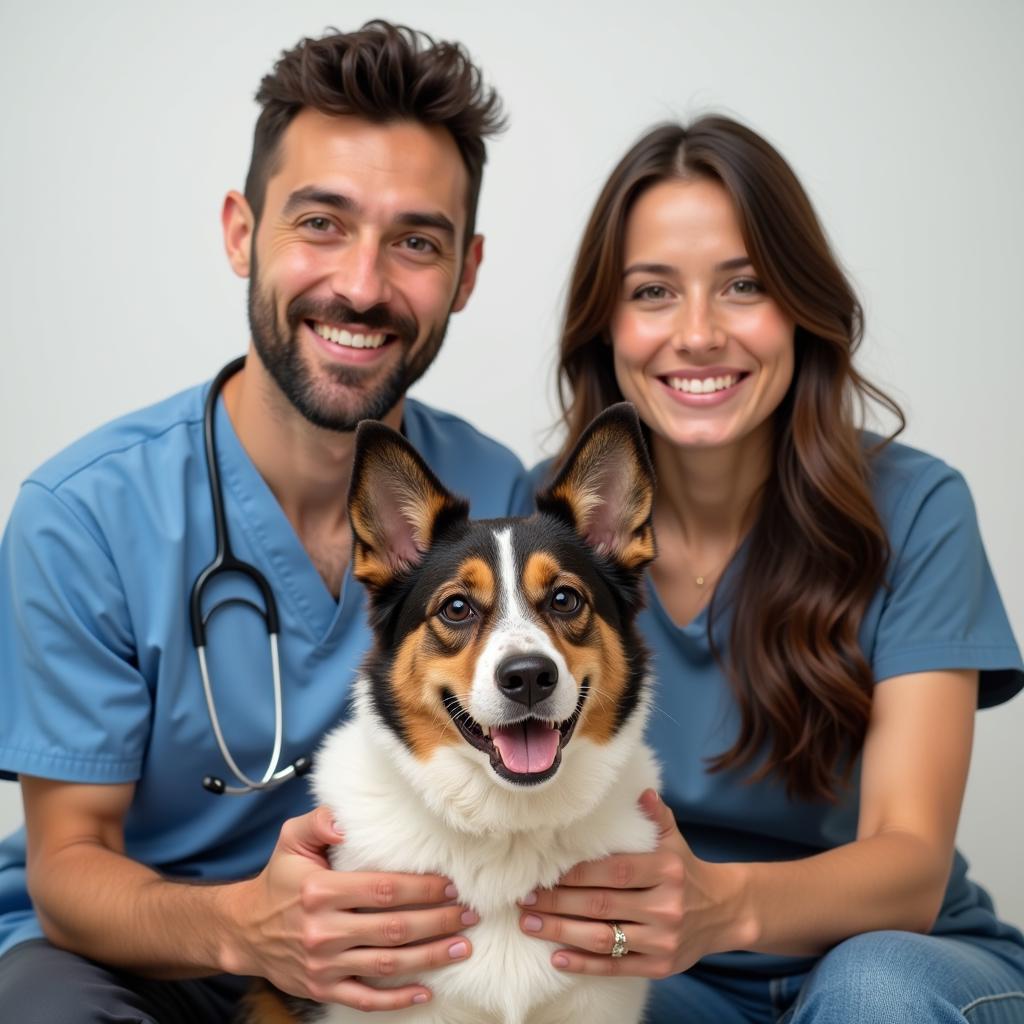 Happy Pet Owner with Veterinarian