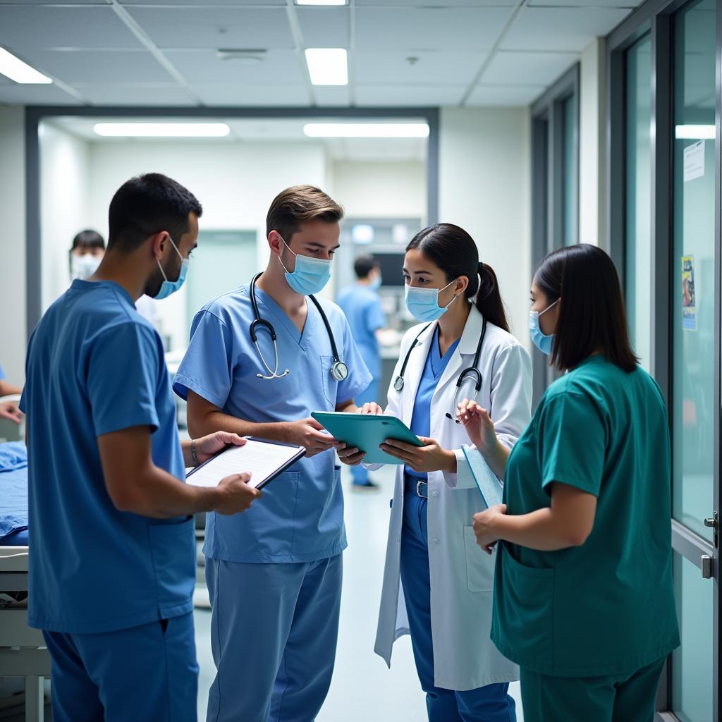 Healthcare Professionals Collaborating in a Hospital Setting