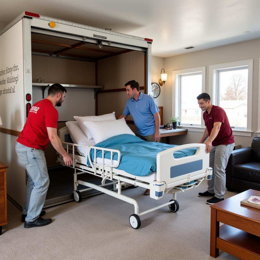 Delivery Team Installing a Hospital Bed in a Home Setting