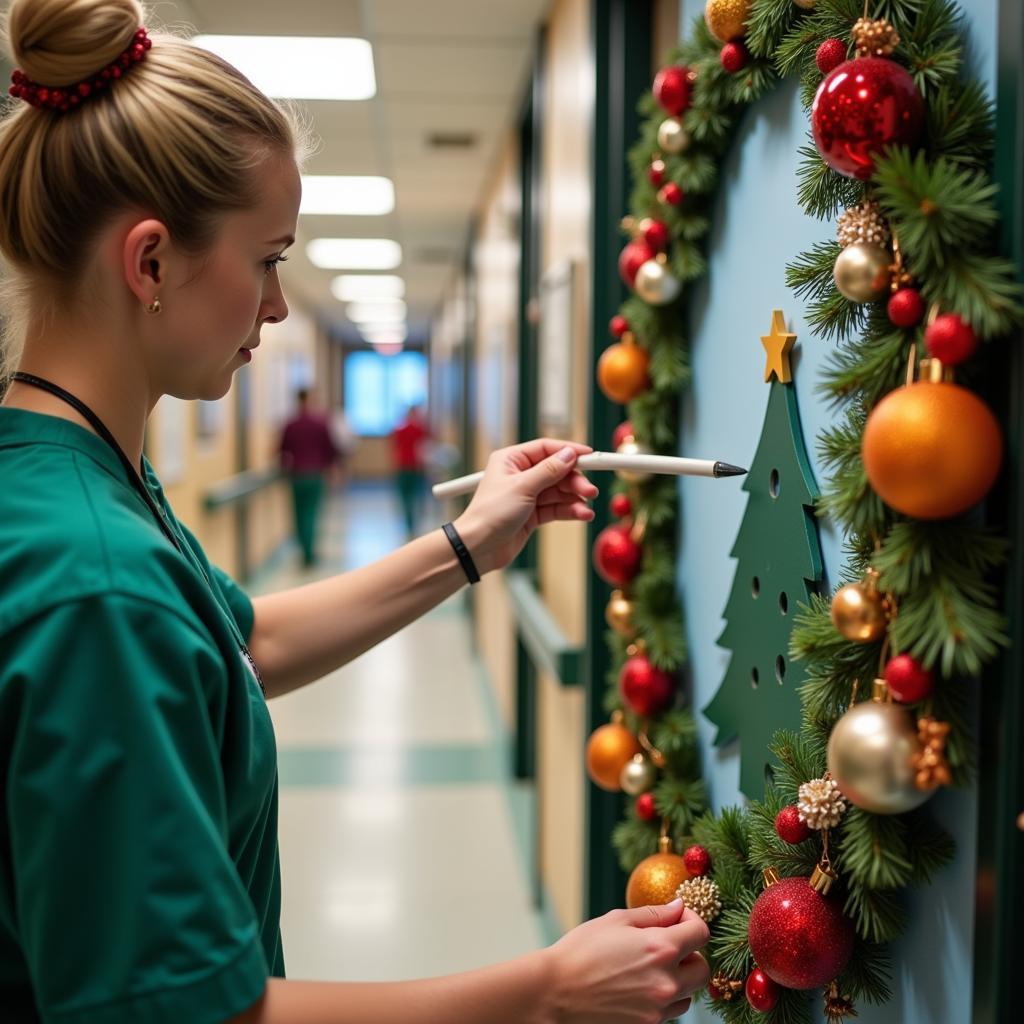 Close-Up of Hospital Christmas Door Decorations