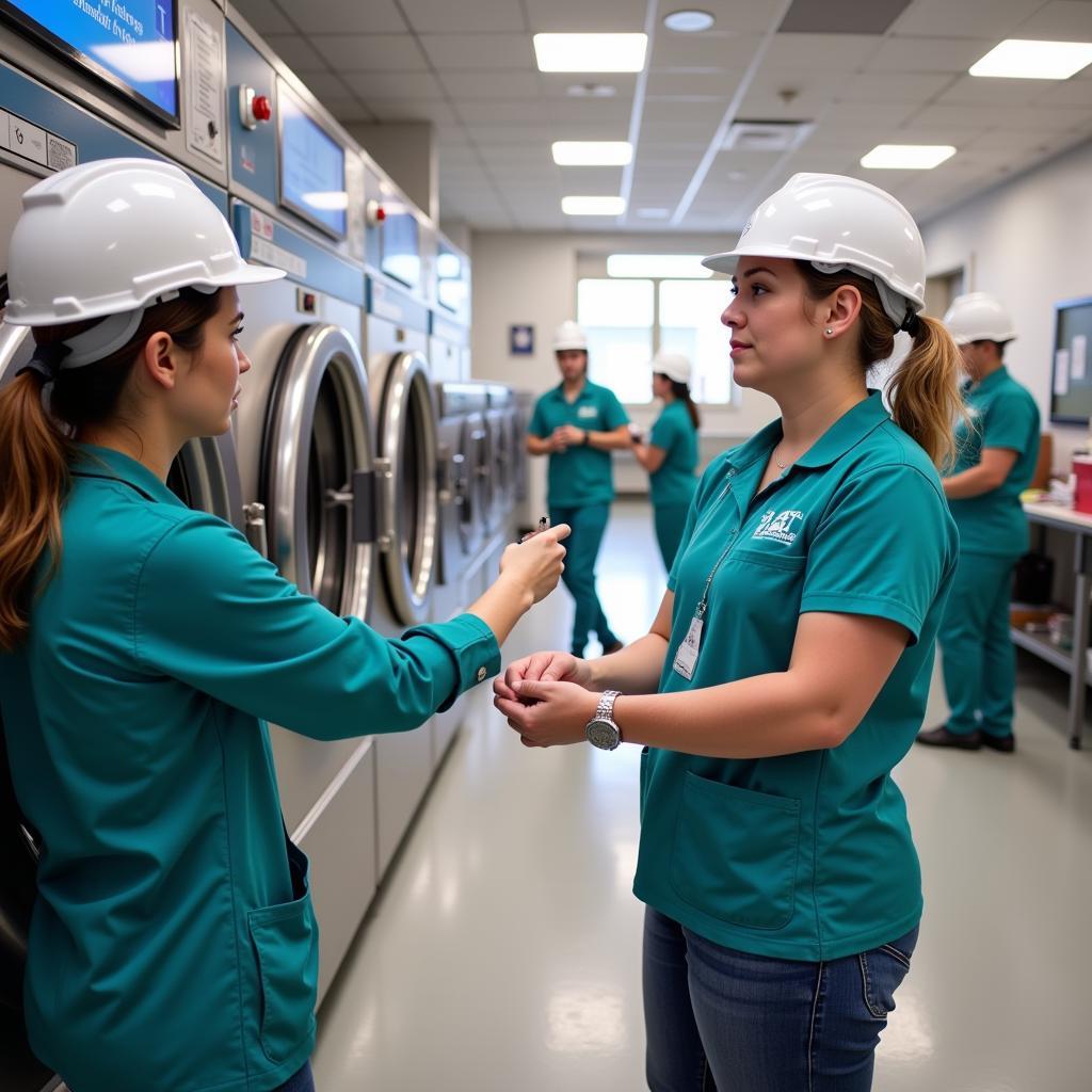 Hospital Co-op Laundry Staff Operating Machinery