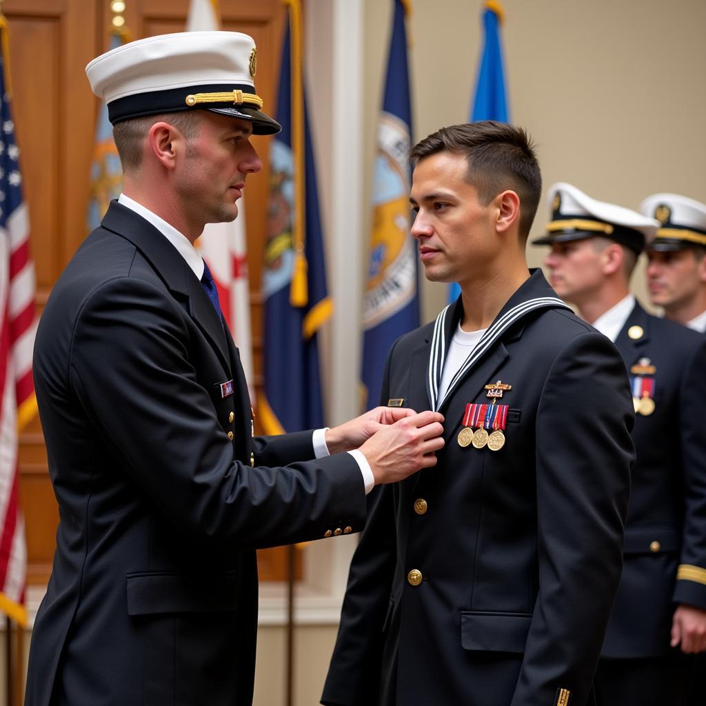 Hospital Corpsman receiving award for bravery