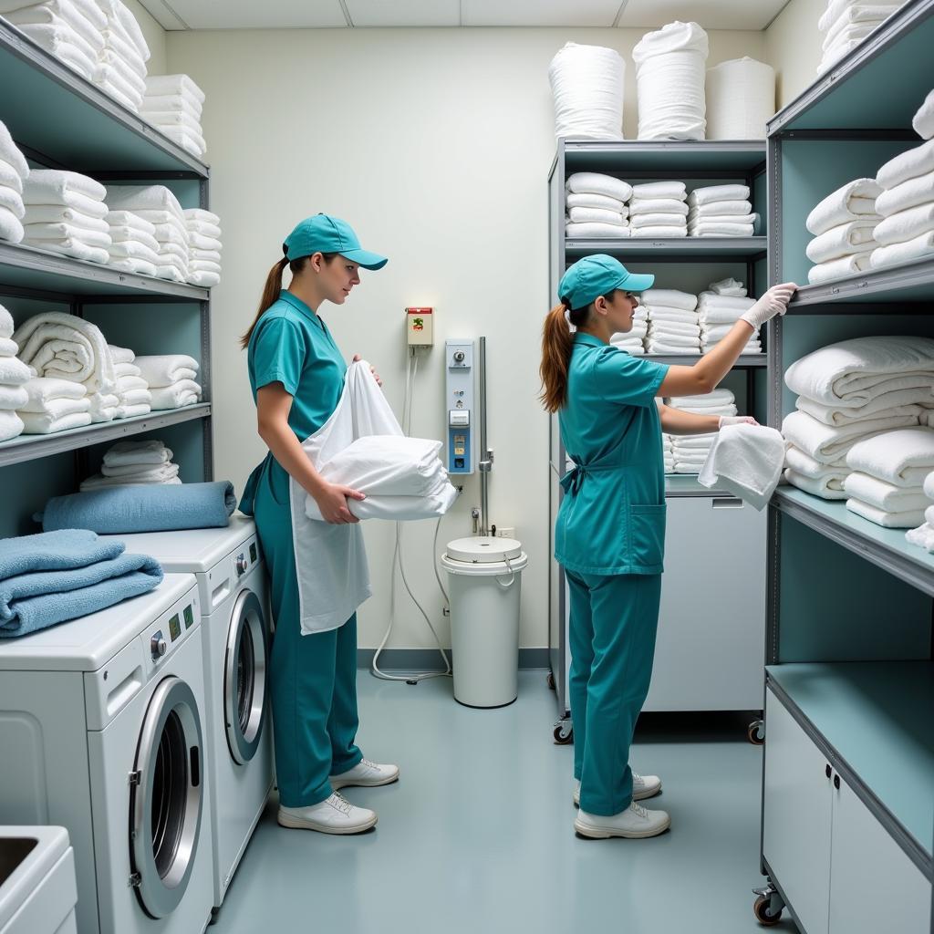 Hospital Housekeeper Managing Linen and Supplies