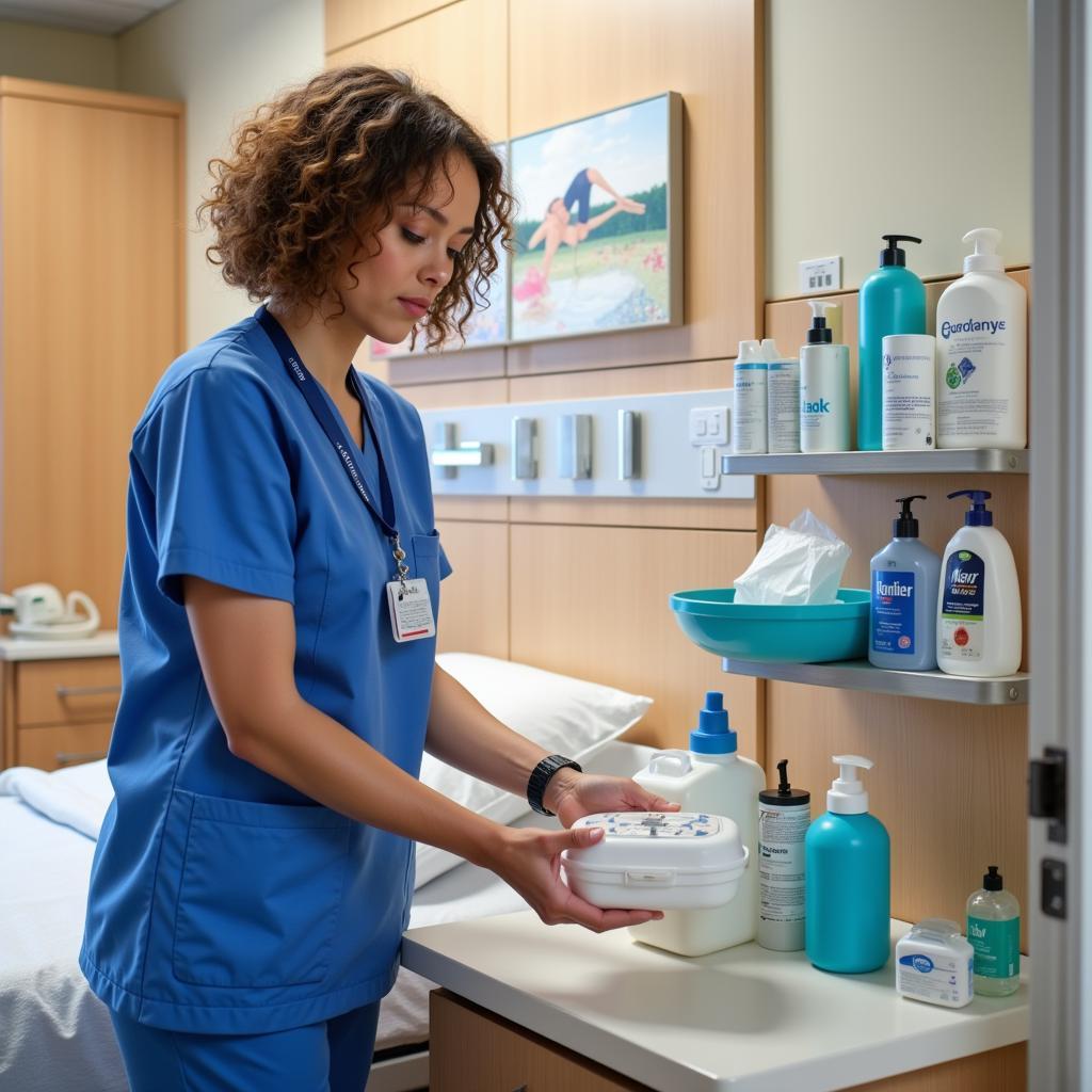 Hospital Housekeeper Restocking Supplies