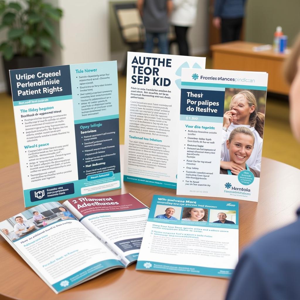 Informative brochures detailing hospital services and patient resources.