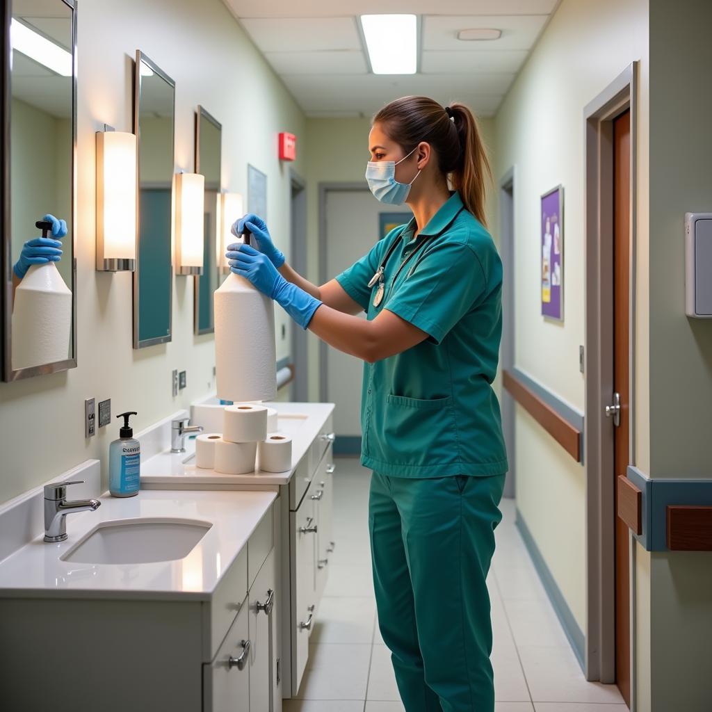 Hospital Janitor Restocking Supplies