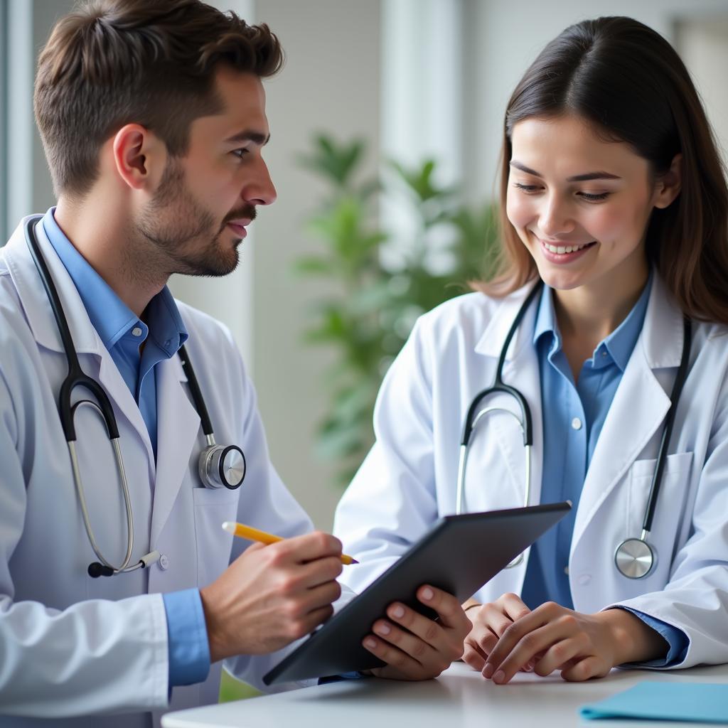 A doctor consulting with a patient at Hospital Nossa Senhora