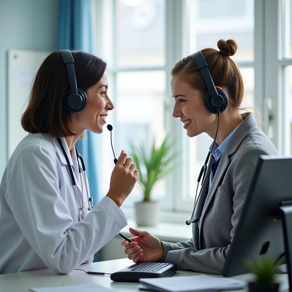 Hospital operator communicating with a patient via phone