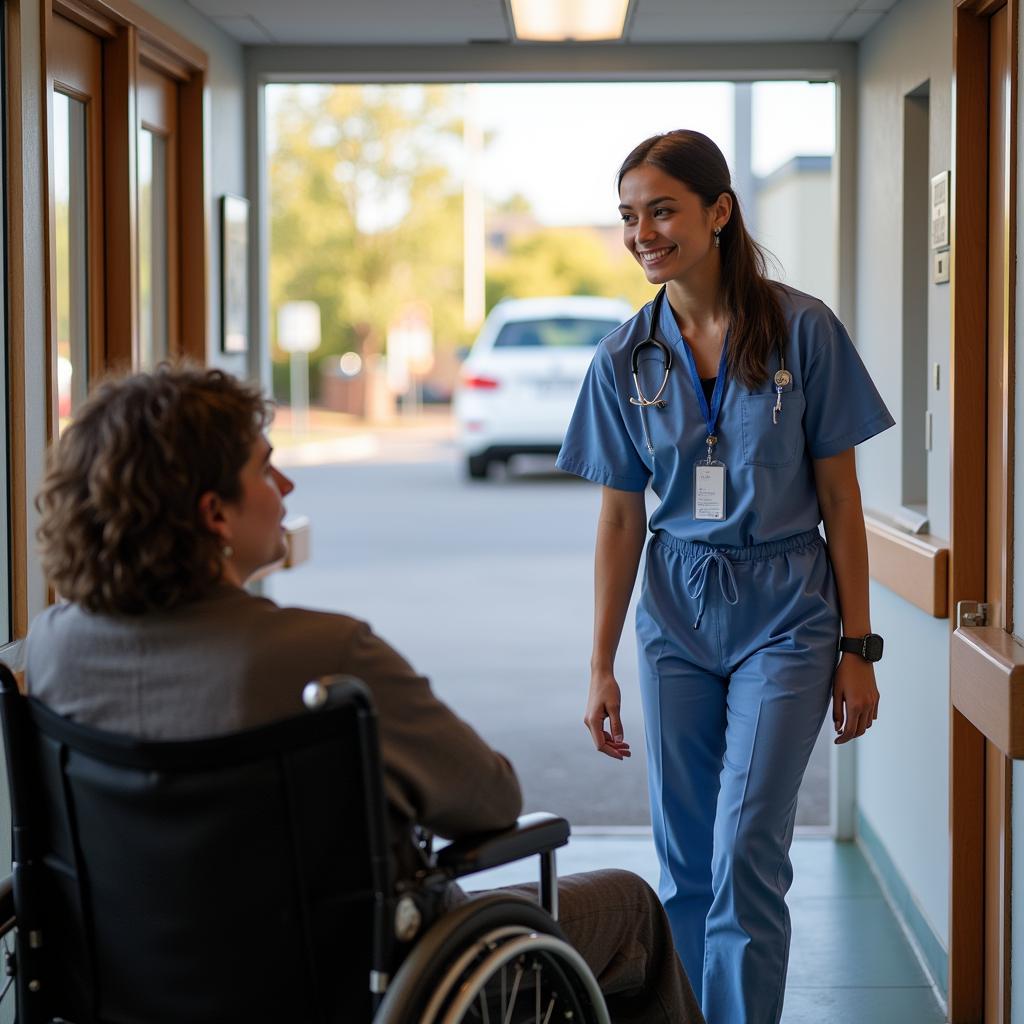 Hospital Patient Transporter Talking to Patient