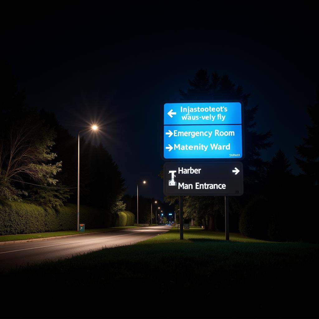 Hospital Road Sign Providing Clear Directions at Night