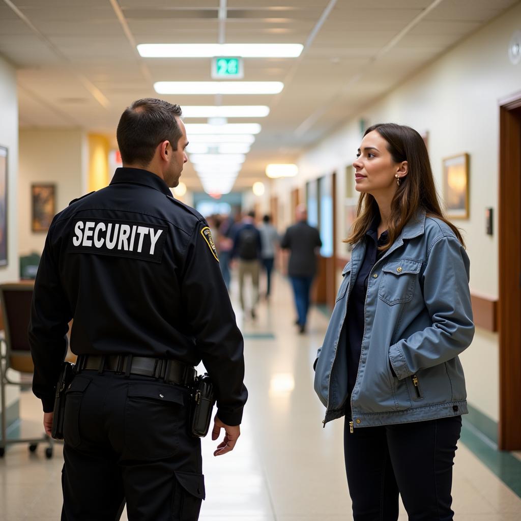 Hospital Security Guard Assisting a Visitor