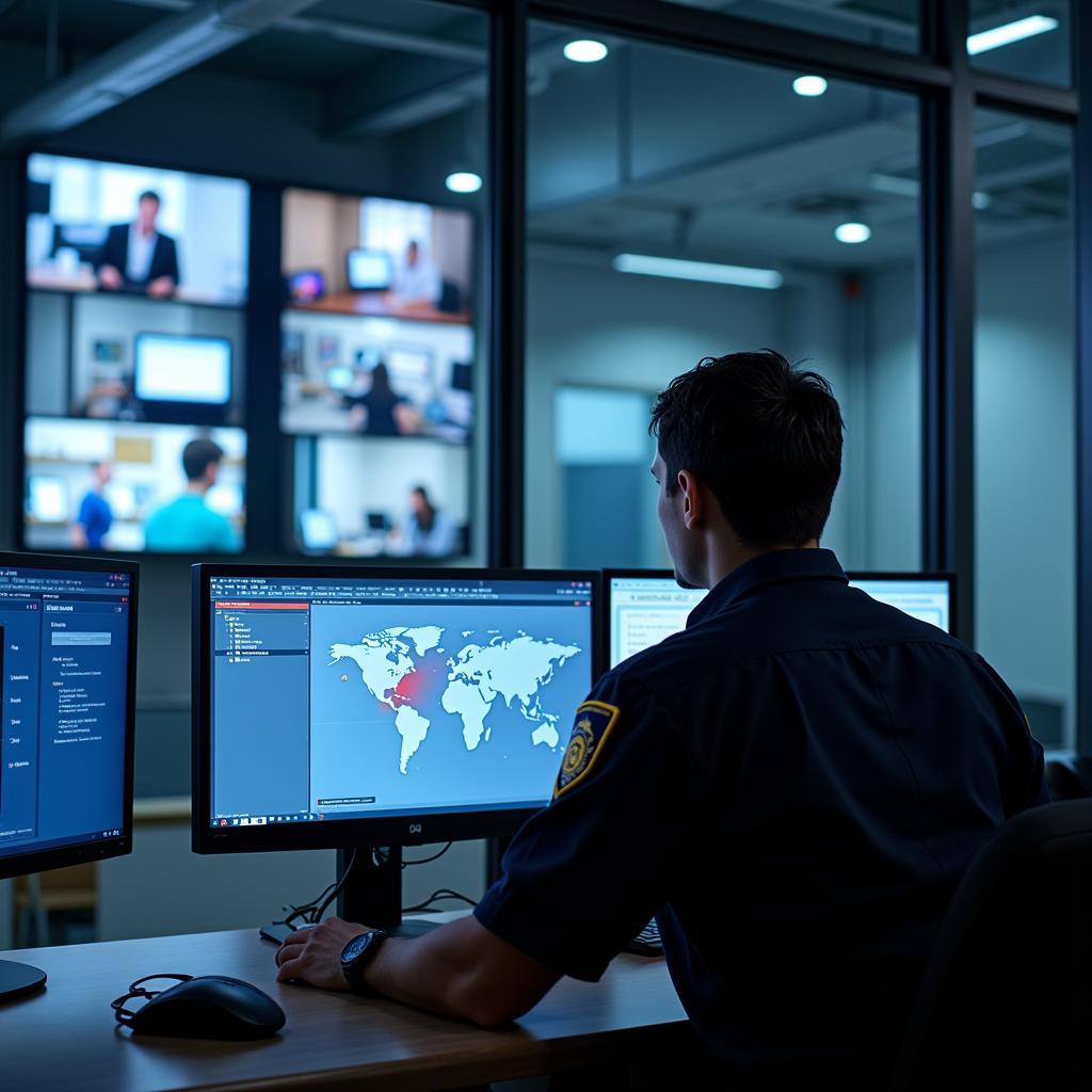 Hospital Security Officer Monitoring Surveillance Cameras