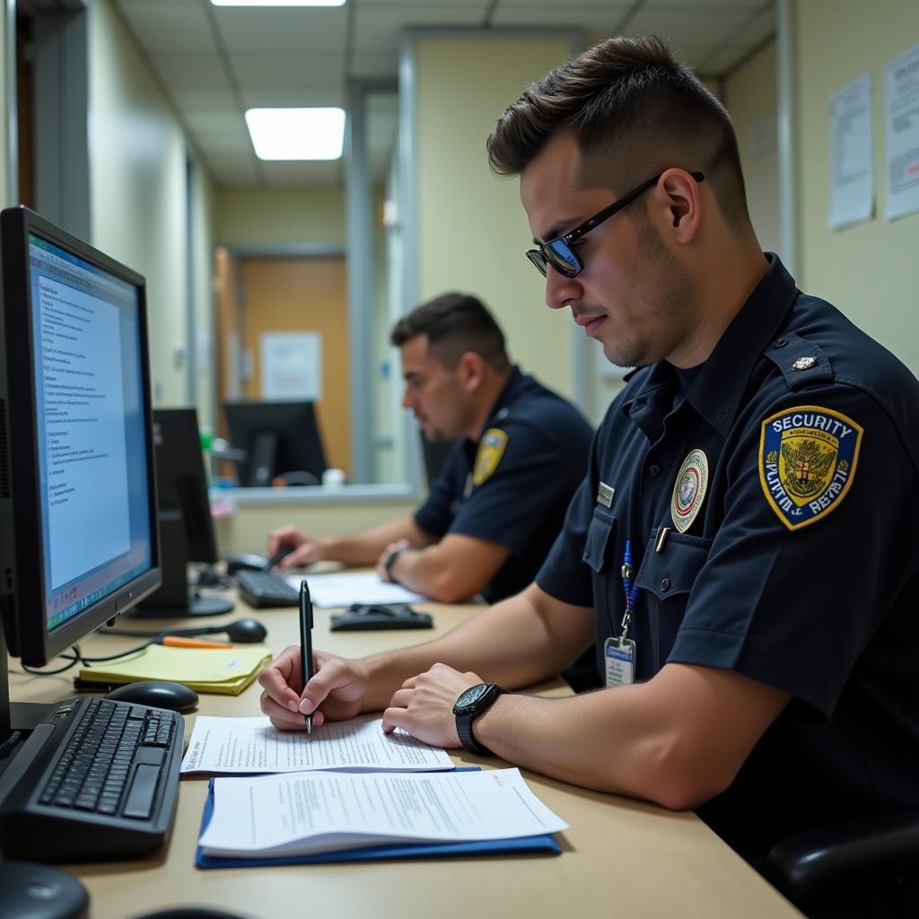 Hospital Security Officer Writing an Incident Report