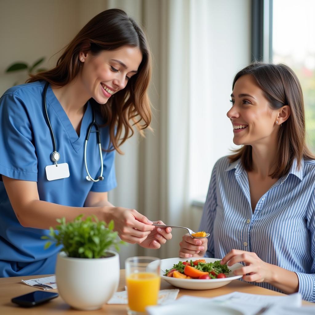 Hospital sitter assisting patient