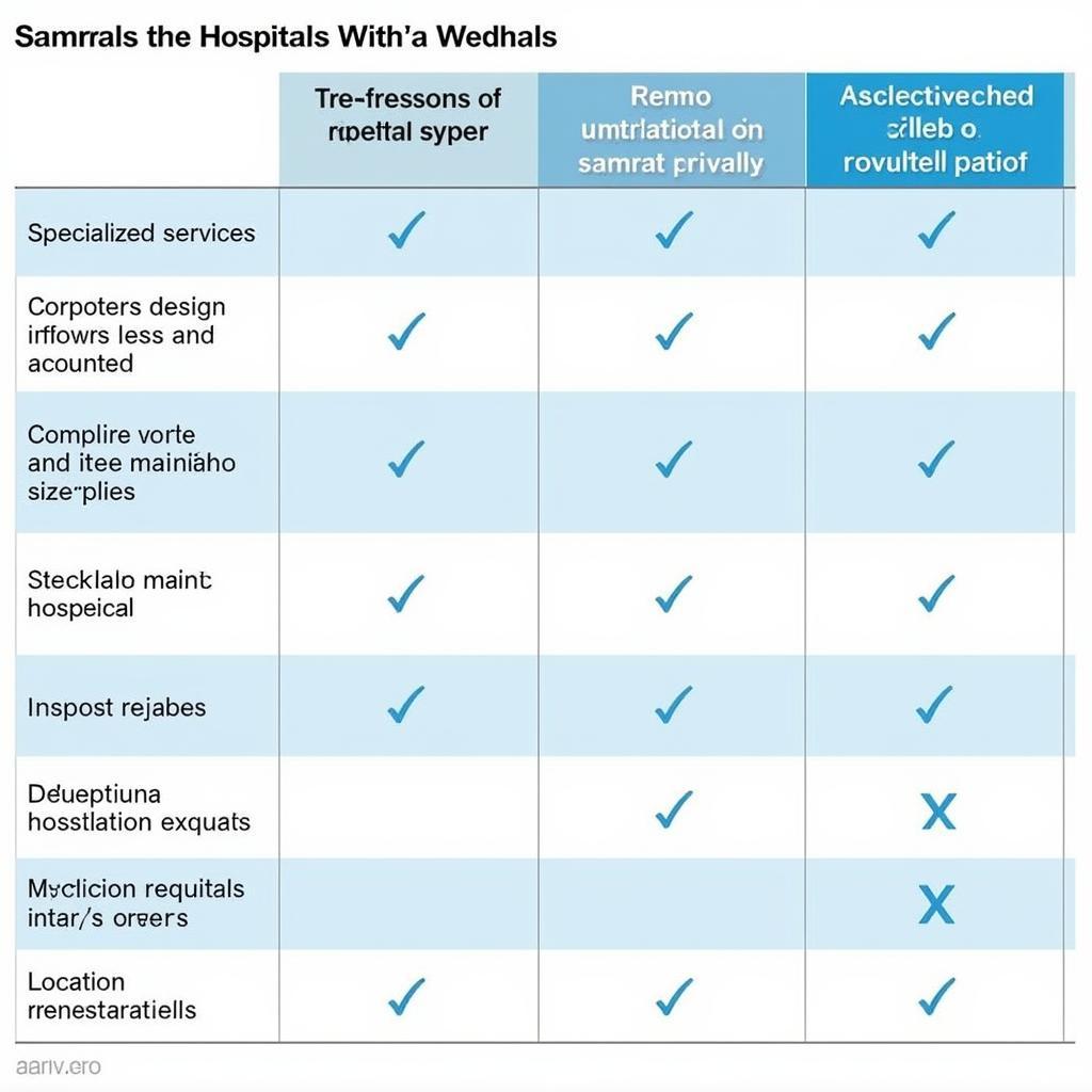 Comparison Chart of Hospitals Within a Split System