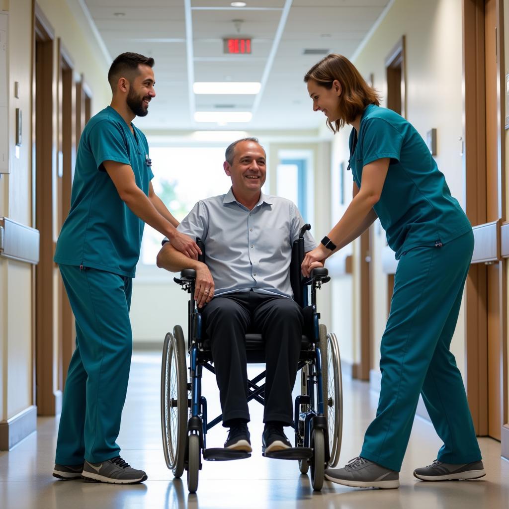 Hospital Staff Assisting Wheelchair User