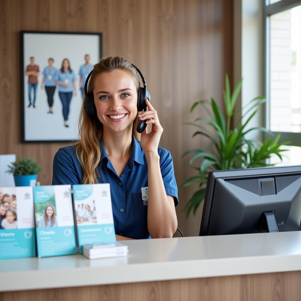 Hospital Volunteer at Reception Desk