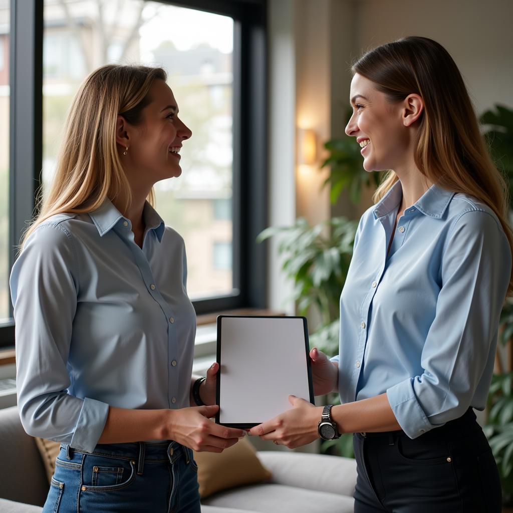 Hospitality HR manager recognizing an employee for outstanding performance.