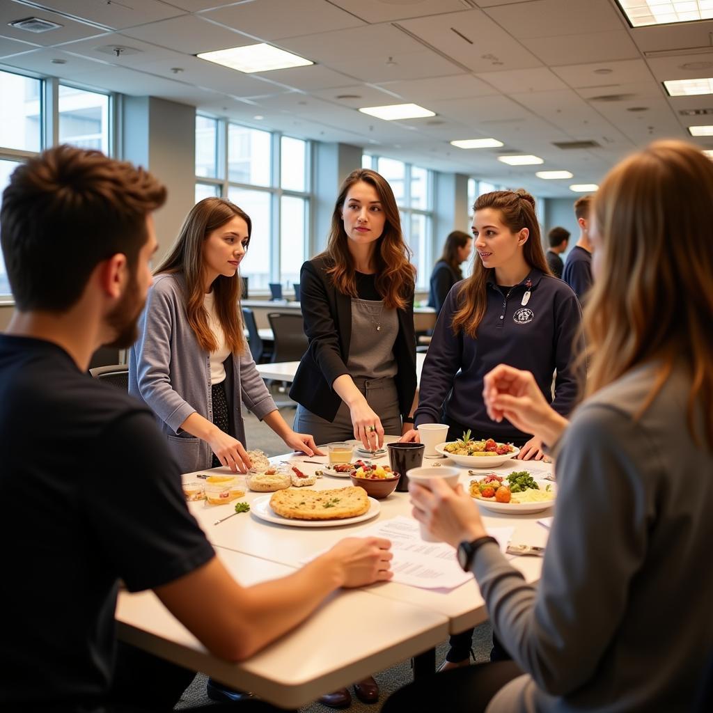 A hospitality instructor leading a workshop on food and beverage management