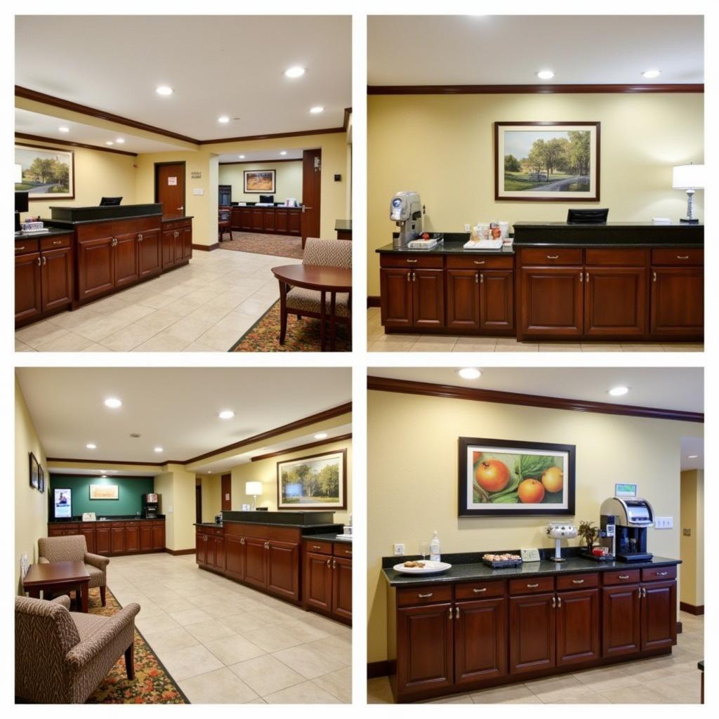 Spacious hotel lobby with various amenities near Stormont Vail Hospital